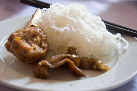A vietnamese beef bowl with rice noodleの写真素材