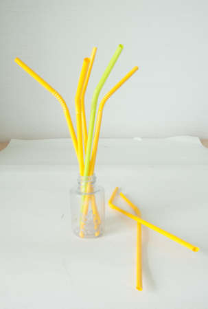 yellow drinking straws for partyの写真素材