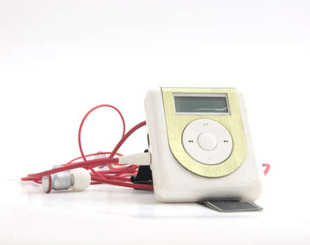 Green Metallic MP3 player isolated over whiteの写真素材