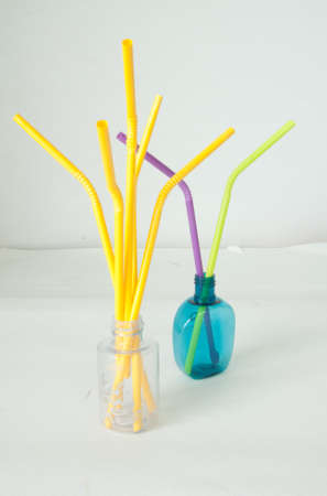 yellow drinking straws for partyの写真素材