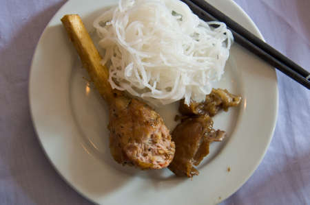 A vietnamese beef bowl with rice noodleの写真素材
