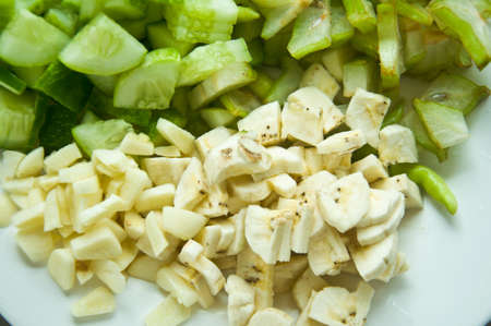 ingredient Fresh vegetables  slice - star apple, cucumber, and garlicの写真素材