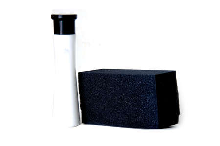 Sponge for cleaning of black footwearの写真素材