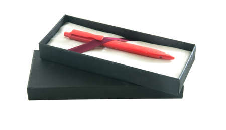 red pen gift box isolated white backgroundの写真素材