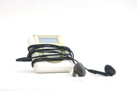 Mp3 Player, isolated on white and black earpieceの写真素材