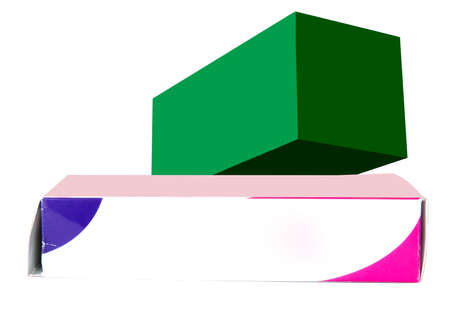 Pile Green cardboard Box isolated on a White backgroundの写真素材