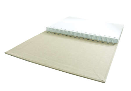 Recycle paper notebook open pages on white backgroundの写真素材