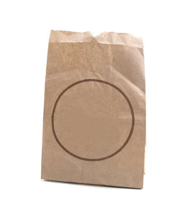 Recycled Shopping paper bag isolated on white backgroundの写真素材