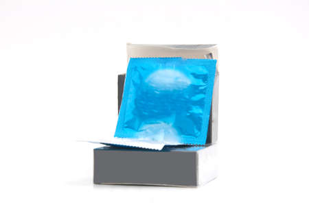 close up of a condom on white backgroundの写真素材