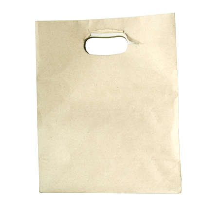 Recycled Shopping paper bag isolated on white backgroundの写真素材