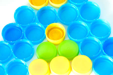 closeup of many bottle capsの写真素材