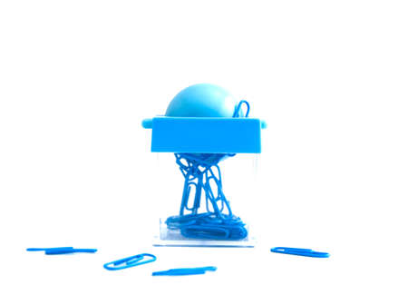 blue clip isolated on whiteの写真素材