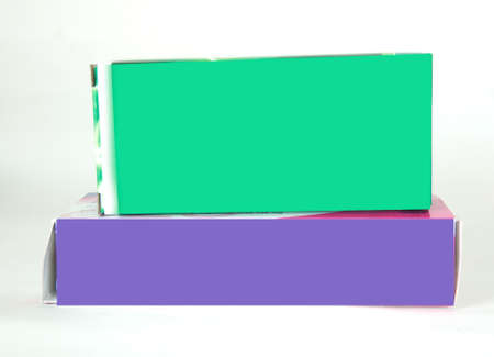 Pile Green cardboard Box isolated on a White backgroundの写真素材