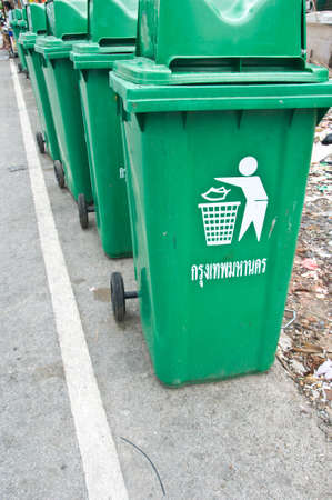 Large green trash cans (garbage bin)の写真素材