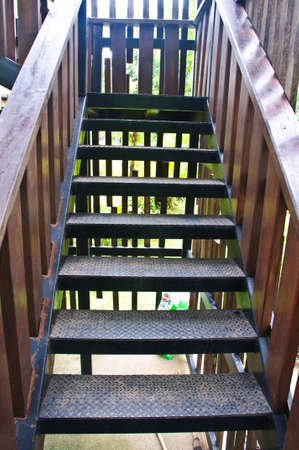 Wood stair way in a Thai homeの写真素材