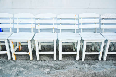 many chair white wood in gardenの写真素材