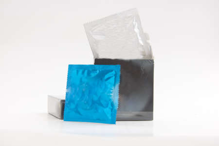 condom and box on white backgroundの写真素材