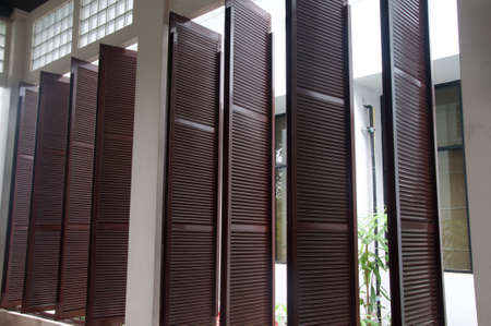 Many wood windows for have interior decorationの写真素材