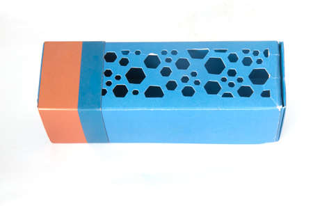 blue cardboard box isolated on a white backgroundの写真素材