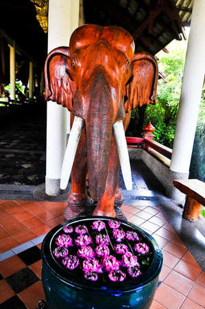 handcraft wood elephant sculpture from Thailandの写真素材