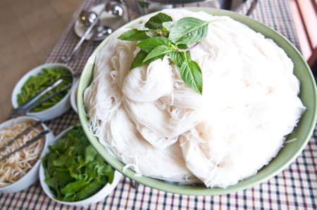 boiled Thai rice vermicelli, usually eaten with curries