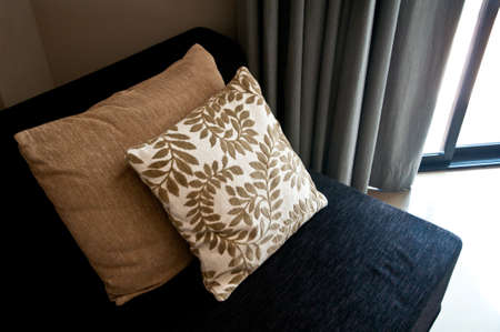 Pillow in black sofaのeditorial素材