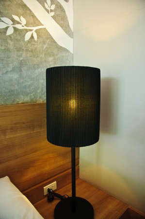stylish black table lamp at nightのeditorial素材