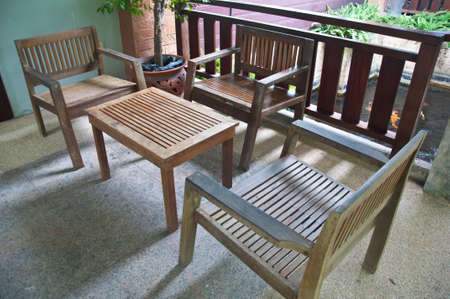 The wood furniture by the house patioの写真素材