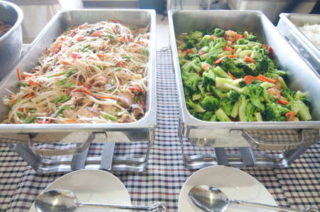 Thailand food buffet -papaya salad and stir-fried vegetablesの写真素材