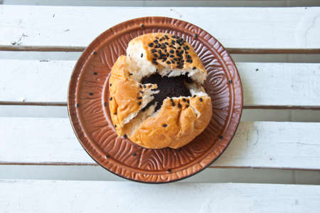 bun with sesame seeds stuff chocolateの写真素材