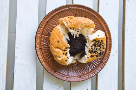 bun with sesame seeds stuff chocolateの写真素材