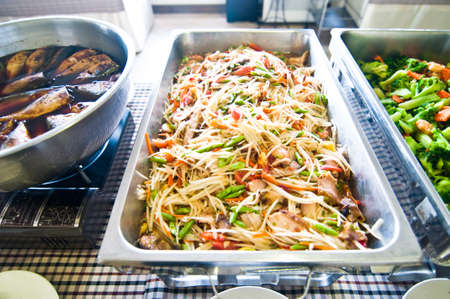 Thailand food buffet -papaya salad and stir-fried vegetablesの写真素材