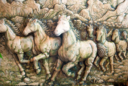 Thai  horse stucco on the temple wallの写真素材