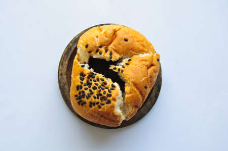 bun with sesame seeds stuff chocolateの写真素材