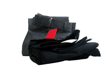 Black trousers with red taggingの写真素材