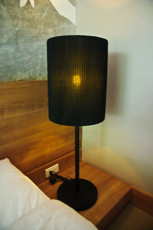 stylish black table lamp at nightのeditorial素材