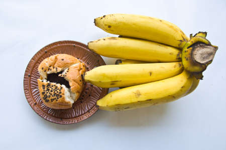 Bananas lies on white backgroundの写真素材