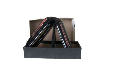 black leather wallet with money in boxの写真素材