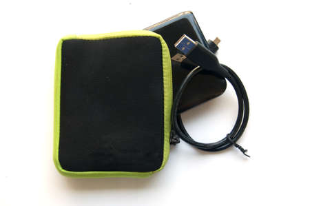 Portable external hard disk drive with USB cableの写真素材