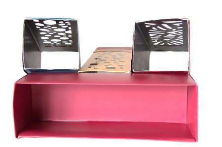 Open red cardboard box isolated on a white backgroundの写真素材