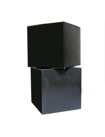 two black cardboard box isolated on a white backgroundの写真素材