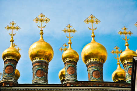 Breathtaking Famous The Annunciation Cathedral and The Archangel Cathedral in Moscow Kremlin, Russiaの写真素材