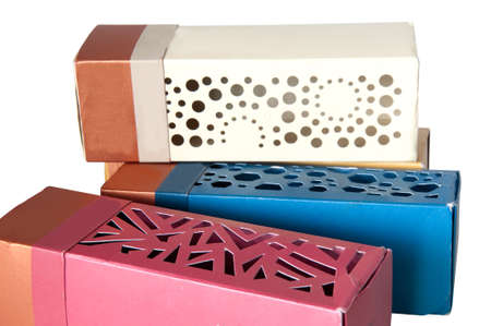 coloured  cardboard box isolated on a white backgroundの写真素材