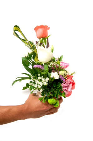 Young man with flowersの写真素材