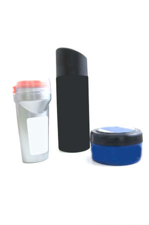 Set of three bottles of cosmetic productsの写真素材