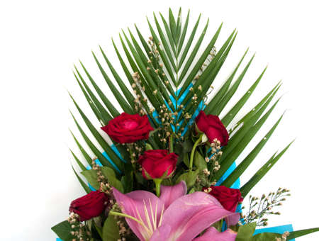 Roses bouquet isolated on white backgroundの写真素材