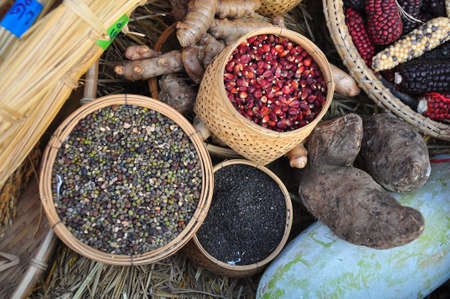 Variety of edible seeds - sesame,rice and legumes aの写真素材