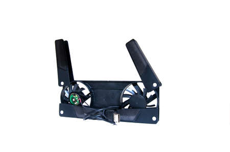 Notebook stand plastic fan on a white backgroundの写真素材