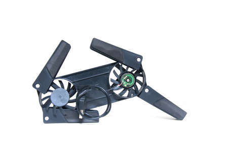 Notebook stand plastic fan on a white backgroundの写真素材