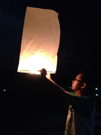 North of Thailand Happy newyear christmas balloon yeepeng traditional at nightの素材